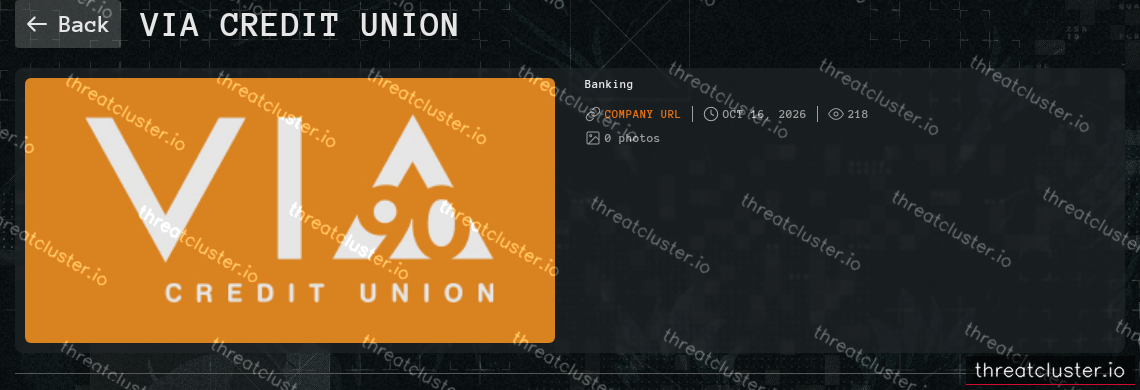 Leak-site post naming Via Credit Union, captured by ThreatCluster