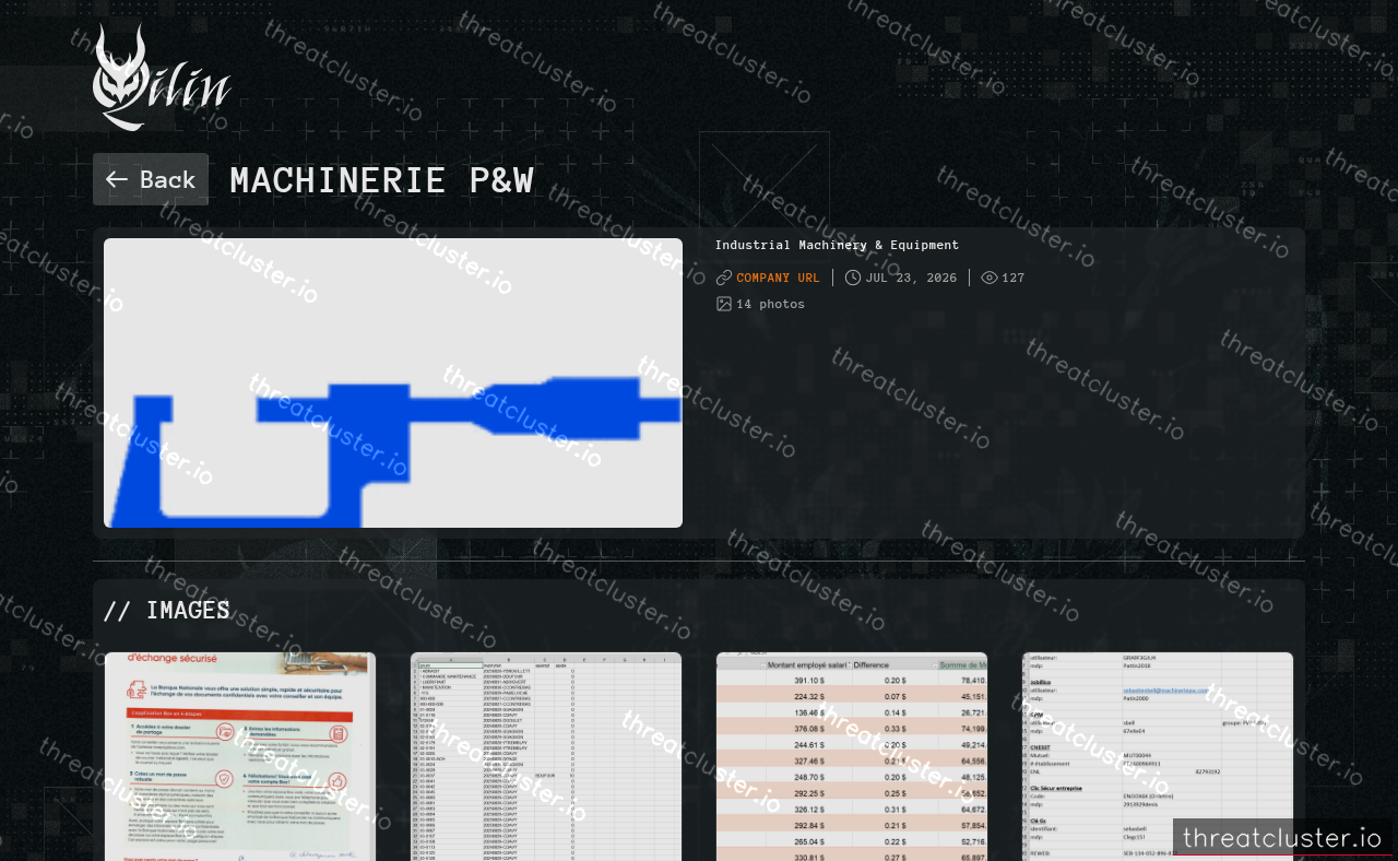 Leak-site post naming Machinerie P&W, captured by ThreatCluster