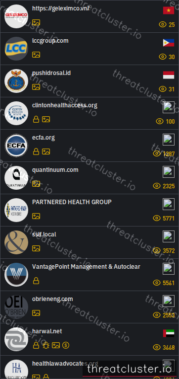 Leak-site post naming clintonhealthaccess.org, captured by ThreatCluster