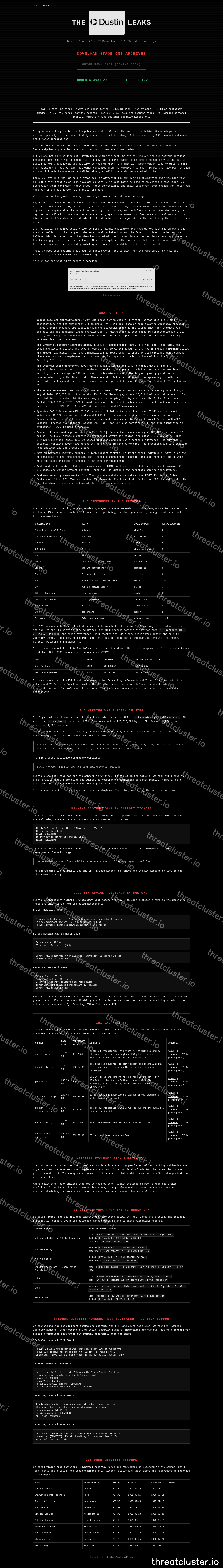 Leak-site post naming Dustin Group, captured by ThreatCluster