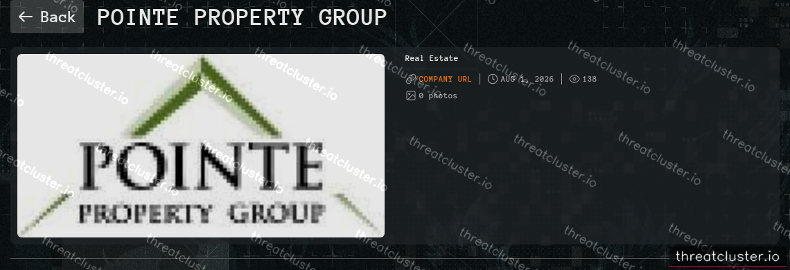 Leak-site post naming Pointe Property Group, captured by ThreatCluster
