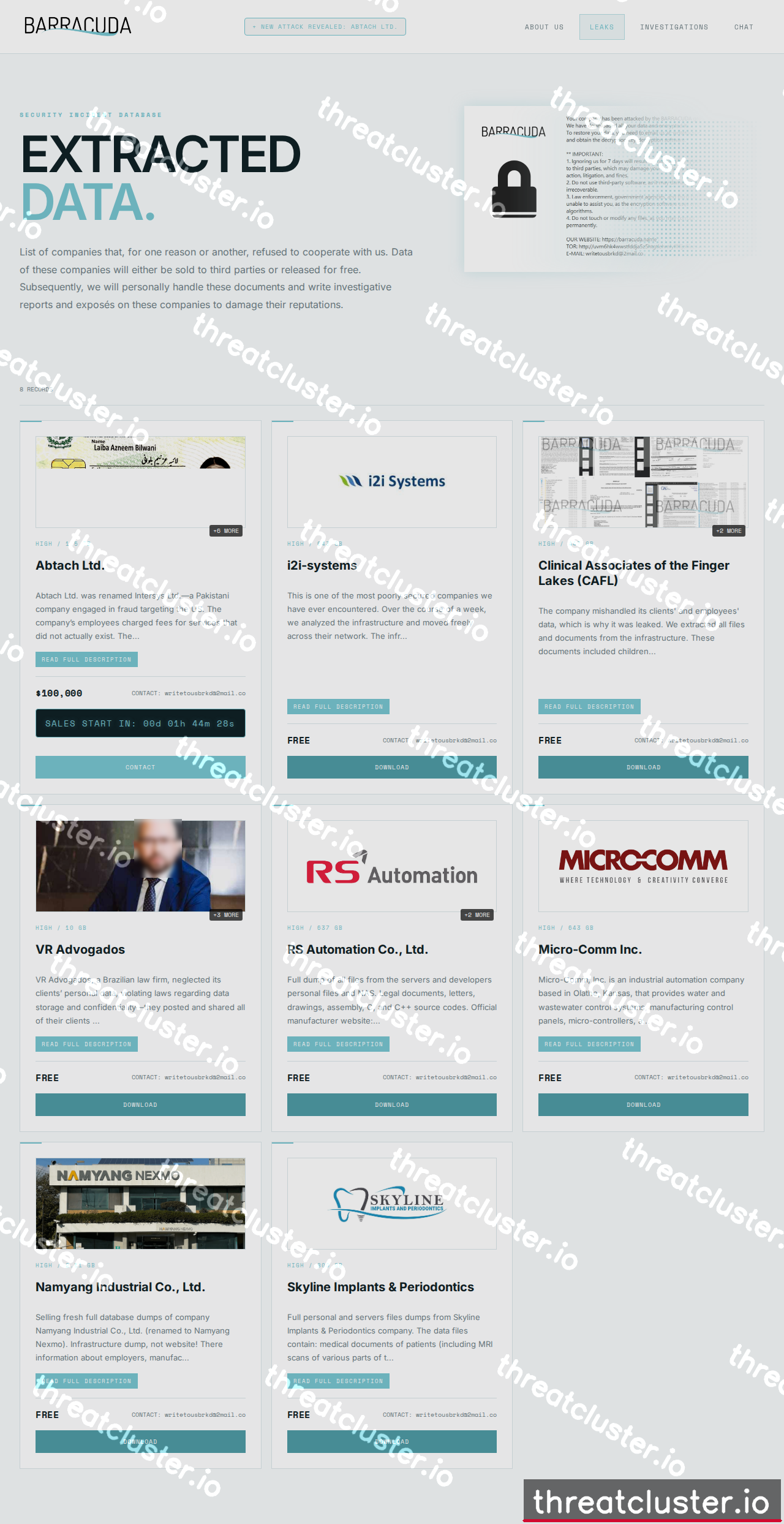 Leak-site post naming Abtach Ltd., captured by ThreatCluster