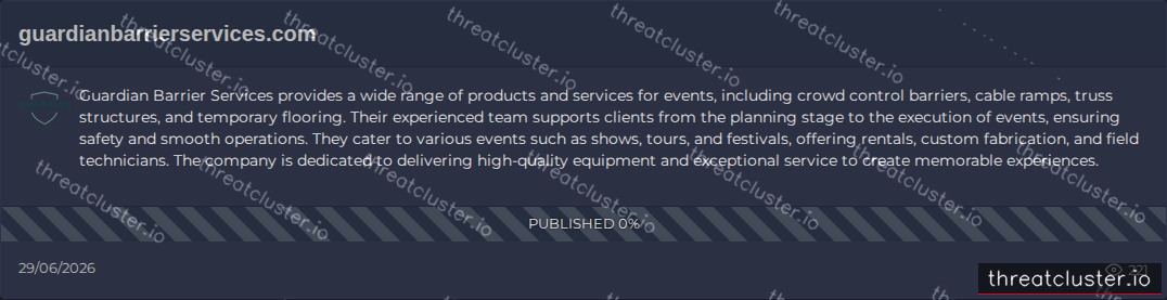 Leak-site post naming guardianbarrierservices.com, captured by ThreatCluster
