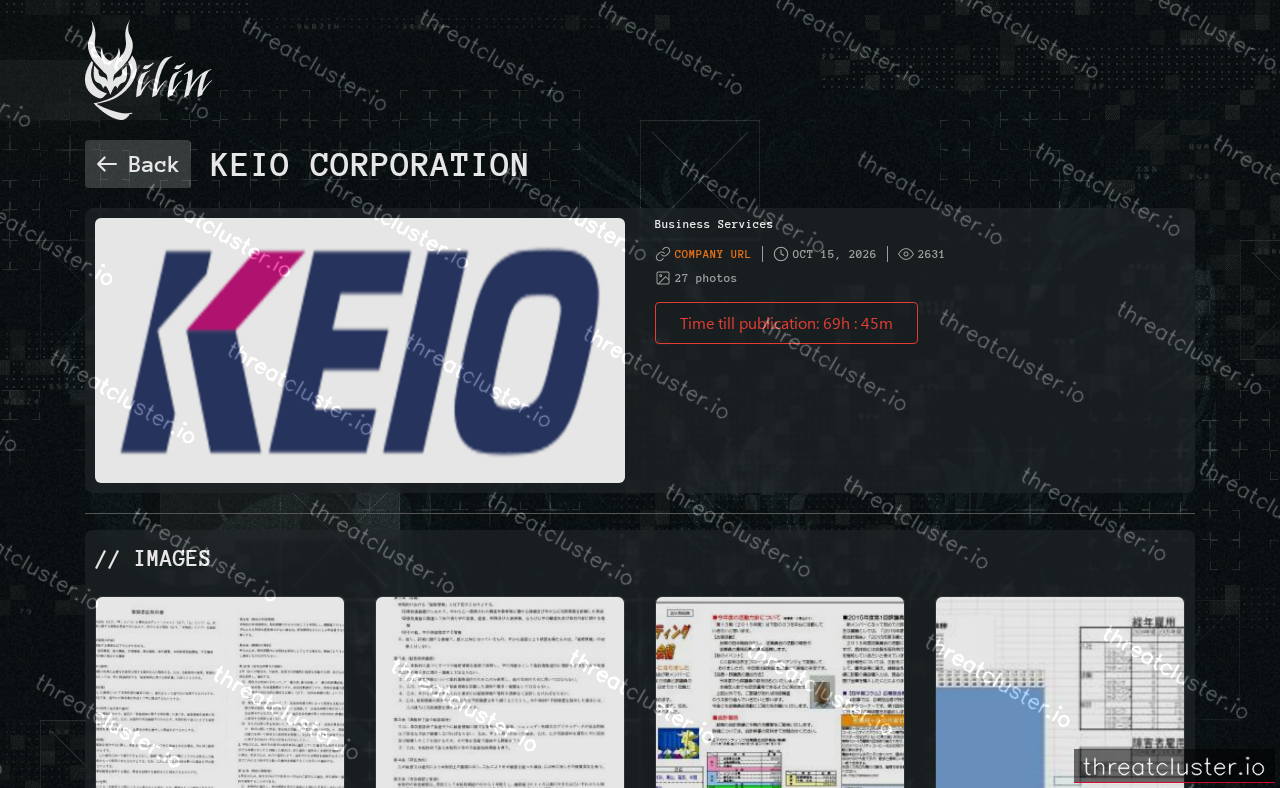 Leak-site post naming Keio Corporation, captured by ThreatCluster
