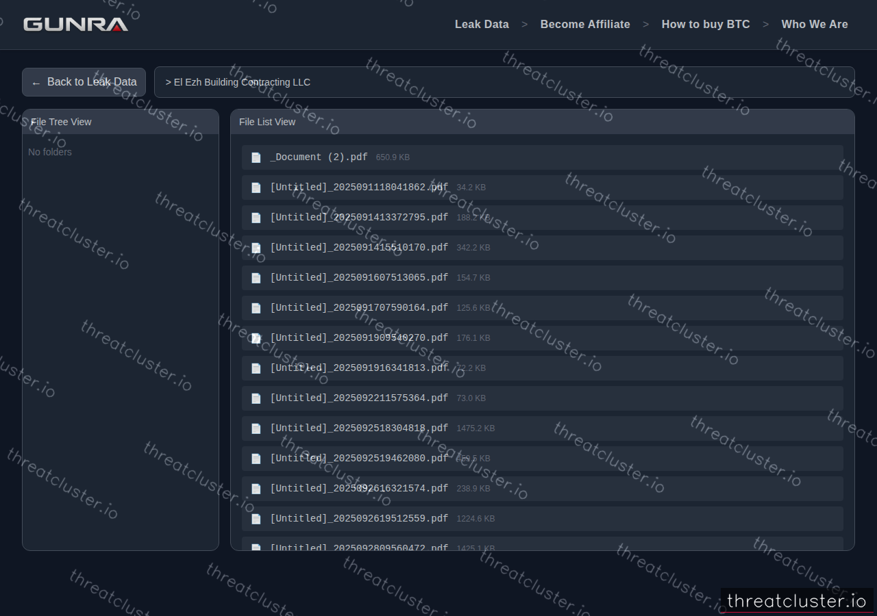 Leak-site post naming El Ezh Building Contracting LLC, captured by ThreatCluster
