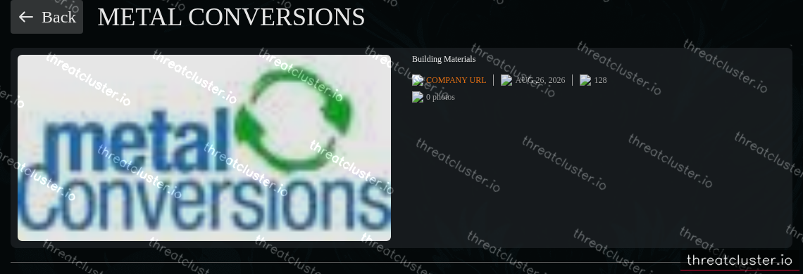 Leak-site post naming Metal Conversions, captured by ThreatCluster