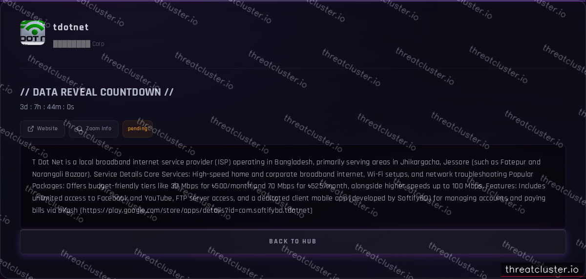 Leak-site post naming tdotnet, captured by ThreatCluster