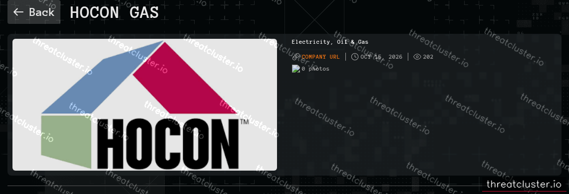 Leak-site post naming Hocon Gas, captured by ThreatCluster