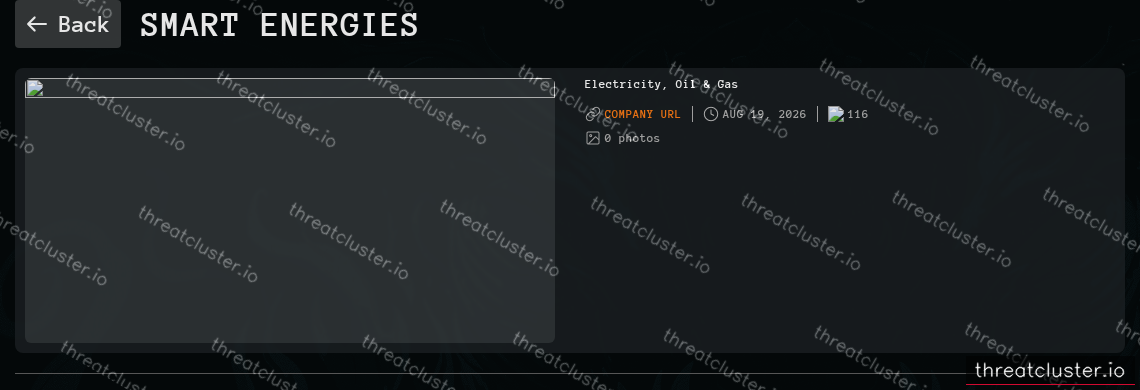 Leak-site post naming Smart Energies, captured by ThreatCluster