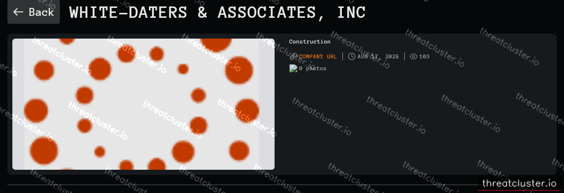 Leak-site post naming White-Daters & Associates, Inc, captured by ThreatCluster