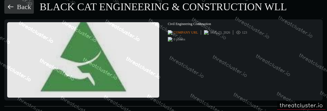 Leak-site post naming Black Cat Engineering & Construction WLL, captured by ThreatCluster
