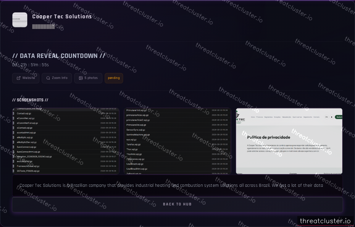 Leak-site post naming Cooper Tec Solutions, captured by ThreatCluster