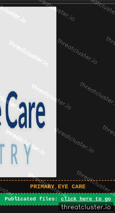 Leak-site post naming Primary Eye Care, captured by ThreatCluster