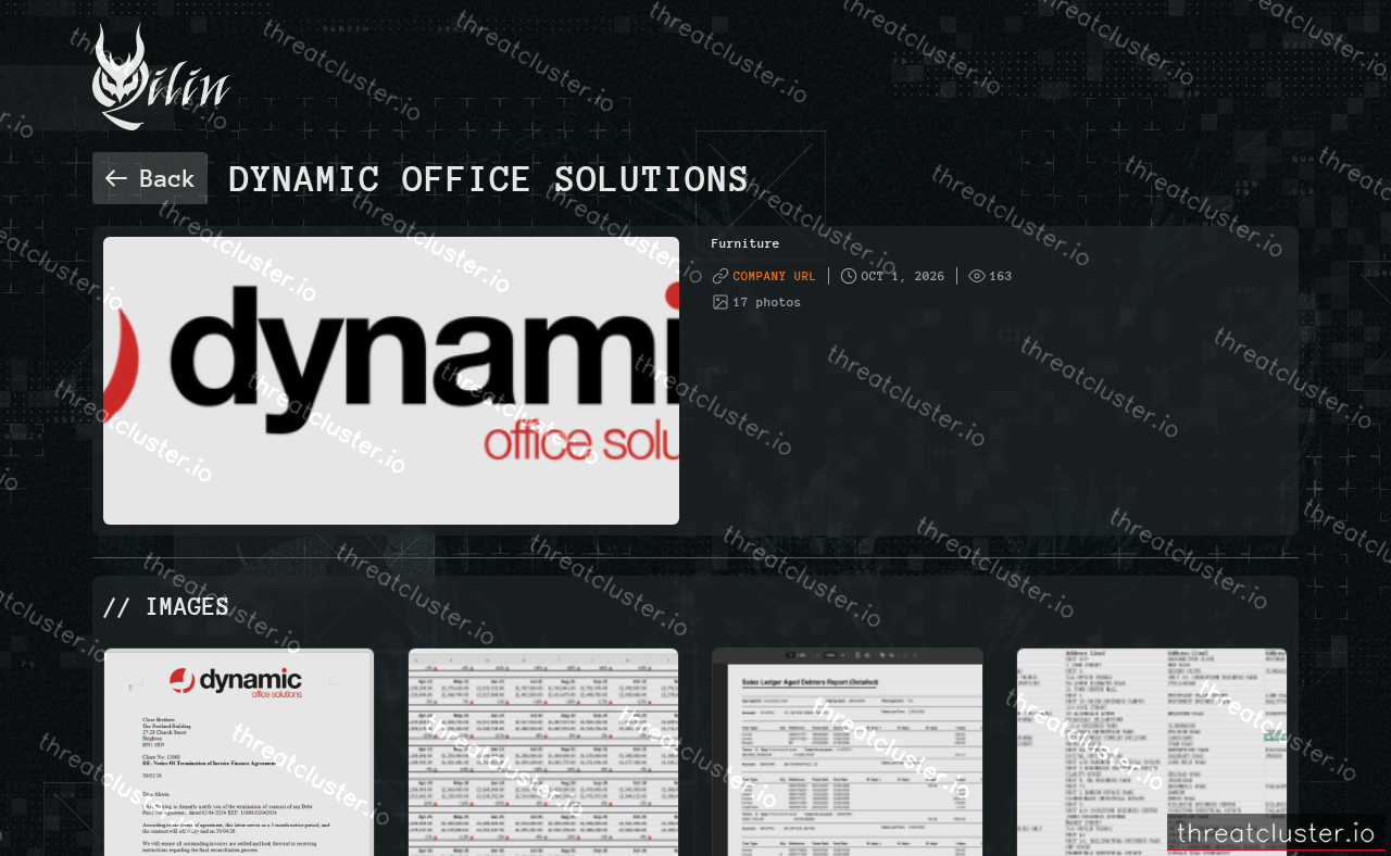 Leak-site post naming Dynamic Office Solutions, captured by ThreatCluster