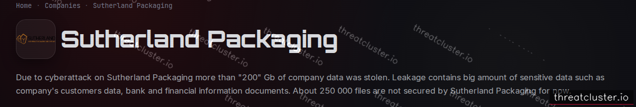 Leak-site post naming Sutherland Packaging, captured by ThreatCluster