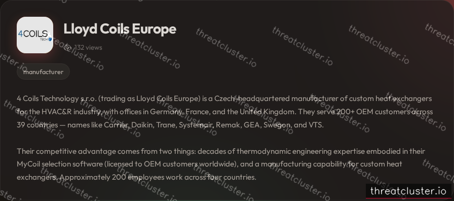 Leak-site post naming Lloyd Coils Europe, captured by ThreatCluster