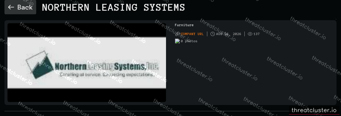 Leak-site post naming Northern Leasing Systems, captured by ThreatCluster