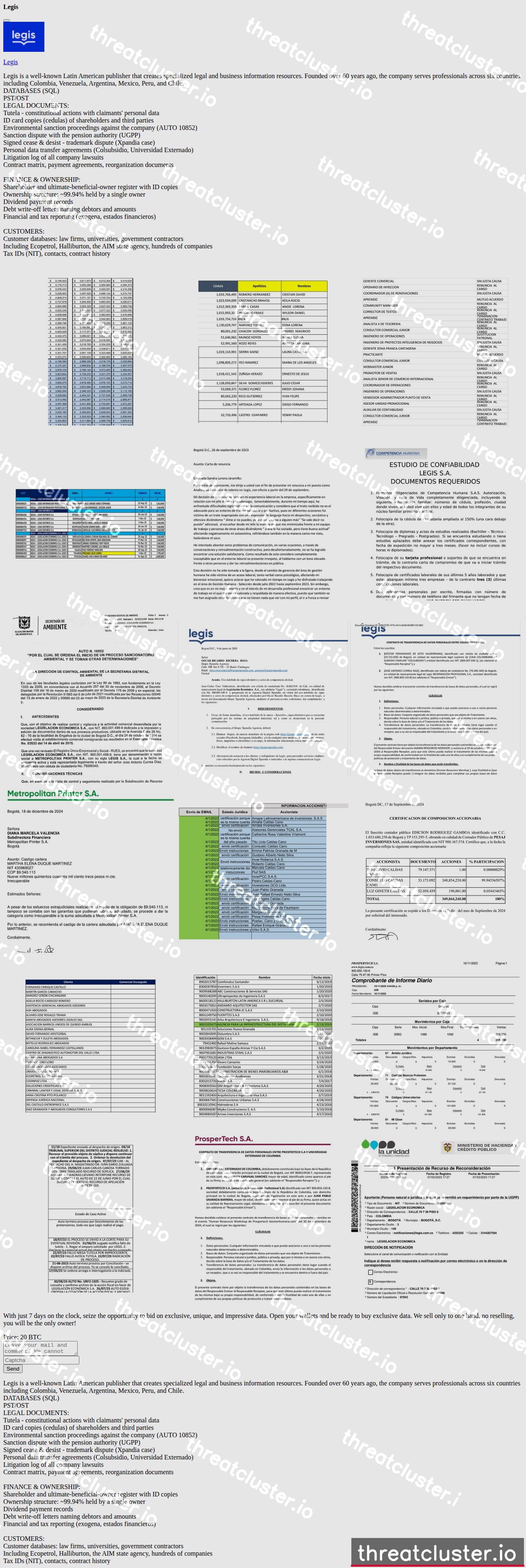 Leak-site post naming Legis, captured by ThreatCluster