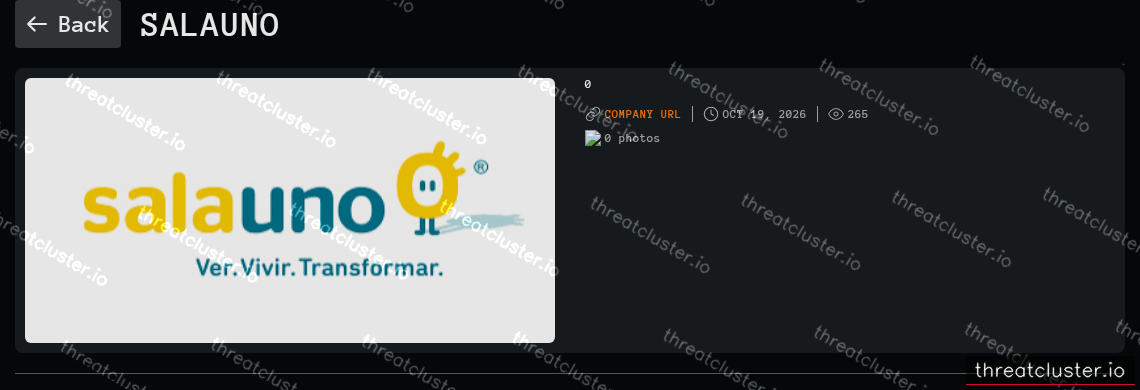 Leak-site post naming Salauno, captured by ThreatCluster