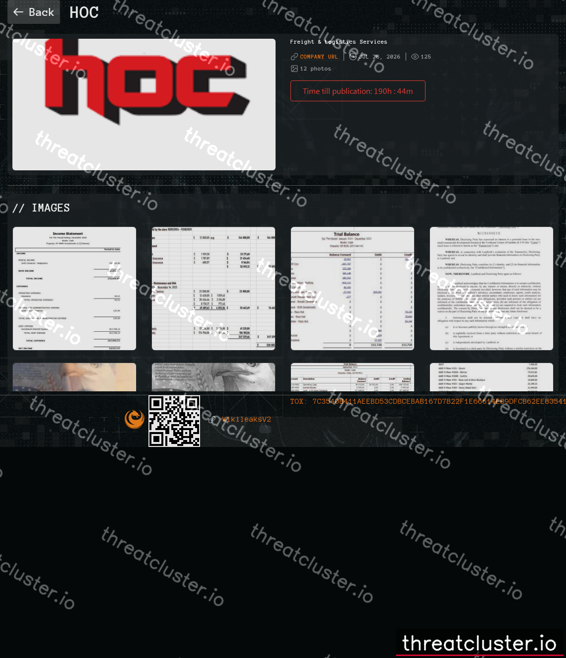 Leak-site post naming Hoc, captured by ThreatCluster