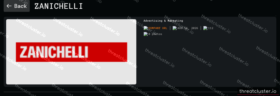 Leak-site post naming Zanichelli, captured by ThreatCluster