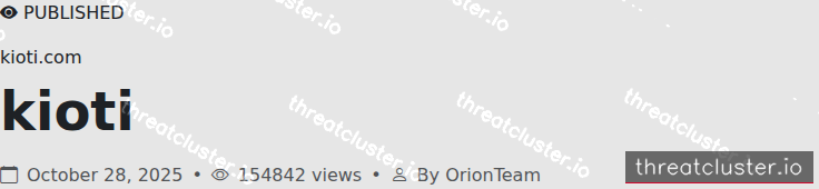 Leak-site post naming kioti.com, captured by ThreatCluster