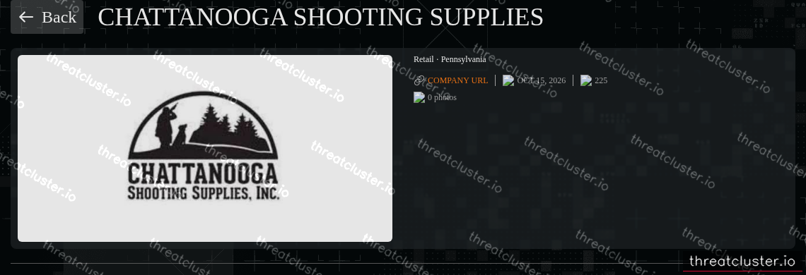 Leak-site post naming Chattanooga Shooting Supplies, captured by ThreatCluster
