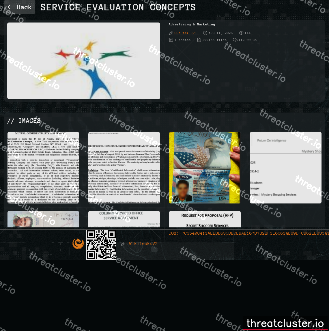 Leak-site post naming Service Evaluation Concepts, captured by ThreatCluster