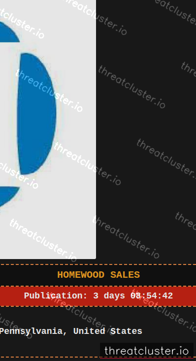 Leak-site post naming Homewood Sales, captured by ThreatCluster
