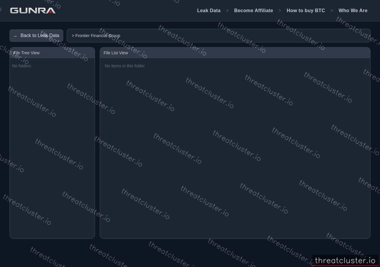Leak-site post naming Frontier Financial Group, captured by ThreatCluster
