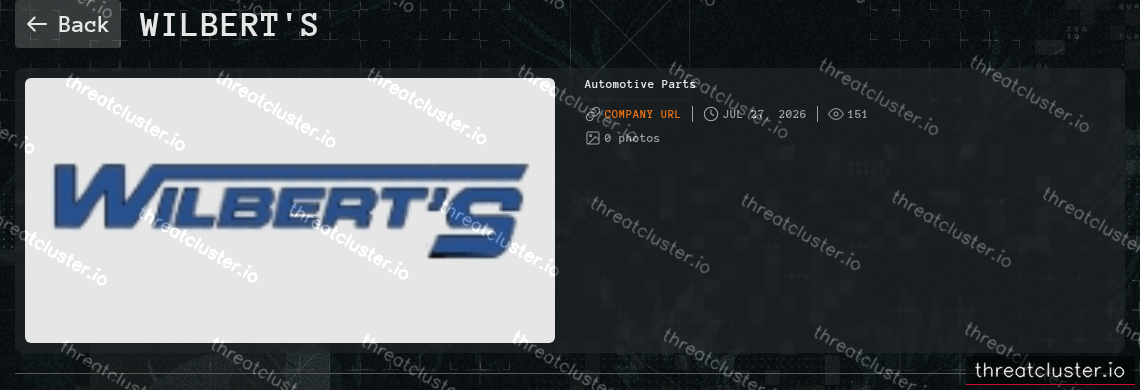 Leak-site post naming Wilbert's, captured by ThreatCluster