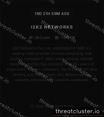 Leak-site post naming i2k2 Networks, captured by ThreatCluster