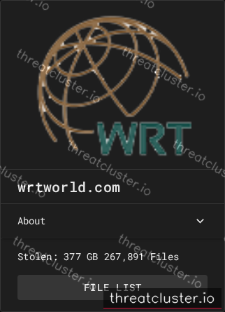 Leak-site post naming wrtworld.com, captured by ThreatCluster