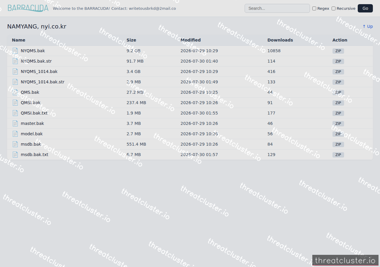 Leak-site post naming Namyang Industrial Co., Ltd., captured by ThreatCluster