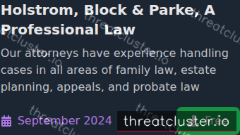 Leak-site post naming Holstrom, Block & Parke, A Professional Law, captured by ThreatCluster