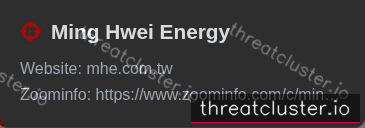 Leak-site post naming Ming Hwei Energy, captured by ThreatCluster