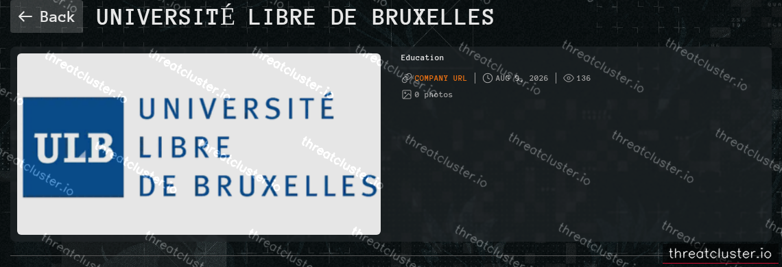 Leak-site post naming Université Libre de Bruxelles, captured by ThreatCluster