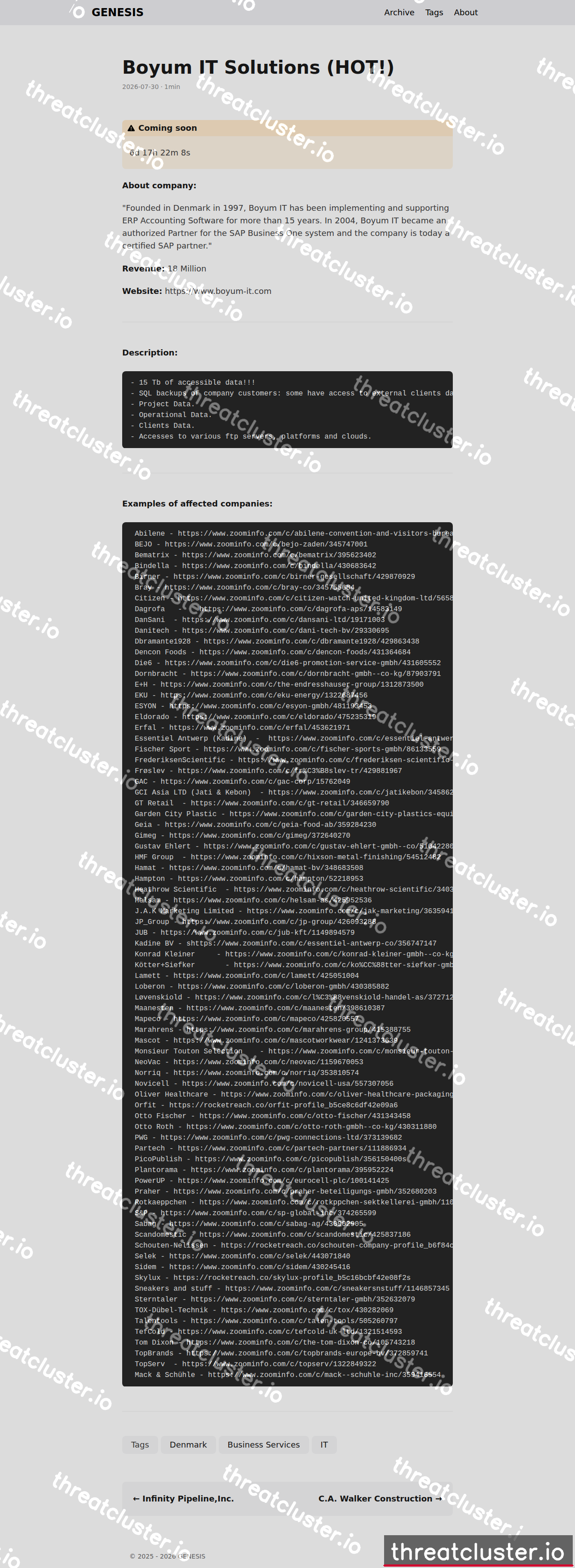 Leak-site post naming Boyum IT Solutions (HOT!), captured by ThreatCluster