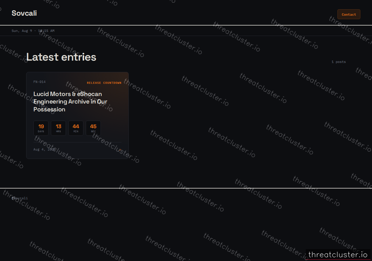 Leak-site post naming Lucidmotors, captured by ThreatCluster