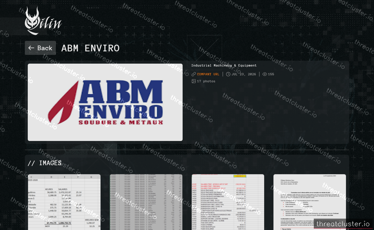 Leak-site post naming ABM Enviro, captured by ThreatCluster
