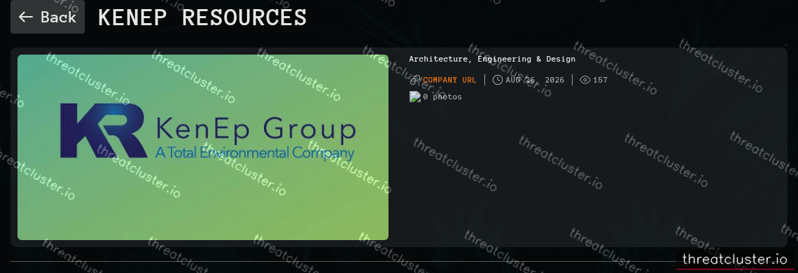 Leak-site post naming KenEp Resources, captured by ThreatCluster
