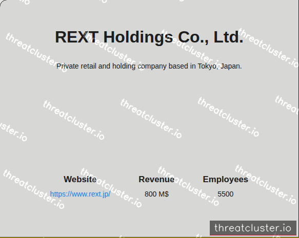 Leak-site post naming REXT Holdings Co., Ltd., captured by ThreatCluster