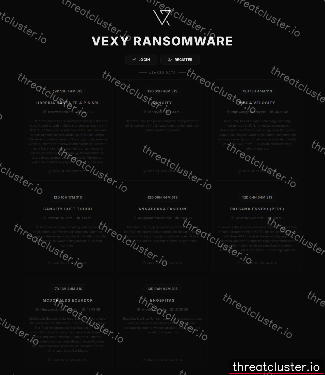 Leak-site post naming McDonald's Ecuador, captured by ThreatCluster