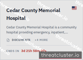 Leak-site post naming Cedar County Memorial Hospital, captured by ThreatCluster
