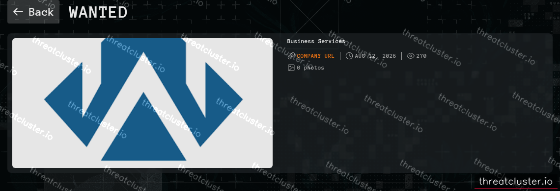 Leak-site post naming Wanted, captured by ThreatCluster