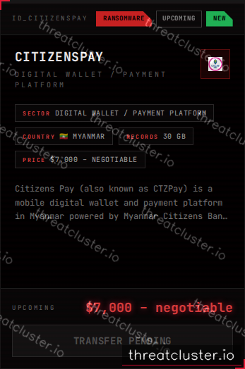 Leak-site post naming CitizensPay, captured by ThreatCluster