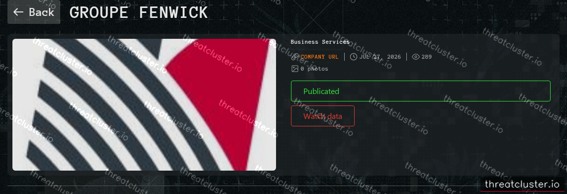 Leak-site post naming Groupe Fenwick, captured by ThreatCluster