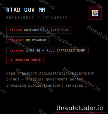 Leak-site post naming RTAD GOV MM, captured by ThreatCluster