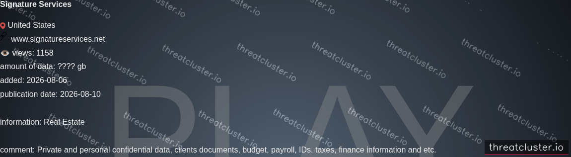 Leak-site post naming Signature Services, captured by ThreatCluster