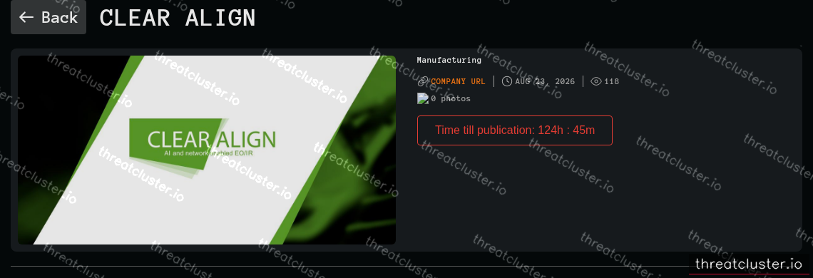 Leak-site post naming Clear Align, captured by ThreatCluster